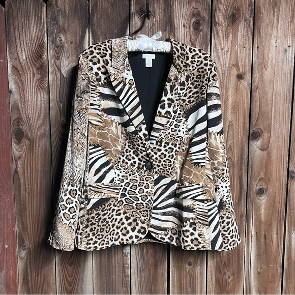 Chico’s Animal Print Giraffe Zebra Leopard Snake Career Mob Wife Blazer Sz M - Picture 3 of 12